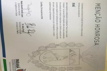 SECRETARIA DE SAÚDE RECEBE MENÇÃO HONROSA