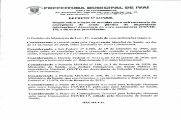 PREFEITO EXPEDE NOVO DECRETO.