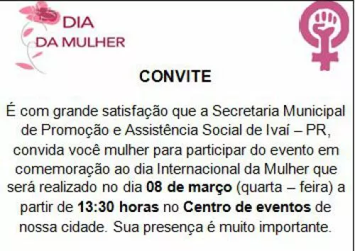 CRAS realizará evento de comemoração ao Dia Internacional da Mulher