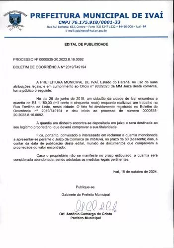 EDITAL DE PUBLICIDADE