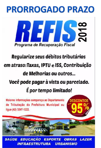 Prorrogado Prazo - Refis 2018 - Programa de Recuperação Fiscal